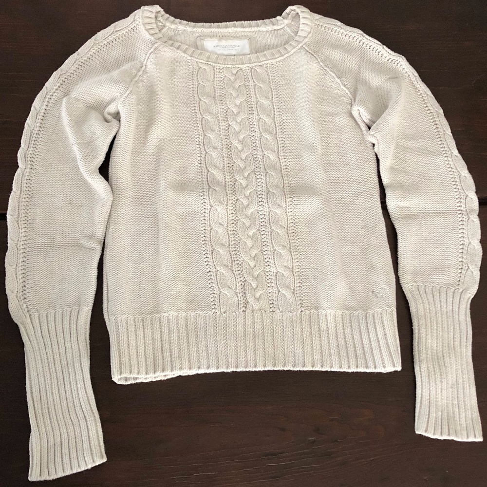 AEO Off-white Cable Fisherman Sweater